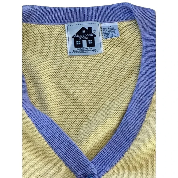 Storybook Knits Women Yellow Button Down Floral Rabbit Cardigan Plus Size 3X - Picture 3 of 7